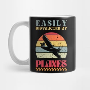 Easily Distracted by Planes - Retro Airplane Design Mug